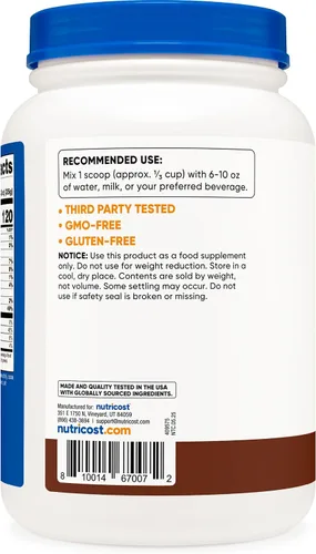 Vista 4 de Nutricost Proteína en Polvo de Caseína 2lb Chocolate - Caseína Micelar, Sin Gluten, Sin OMG Caseína micelar, sin gluten, sin OMG