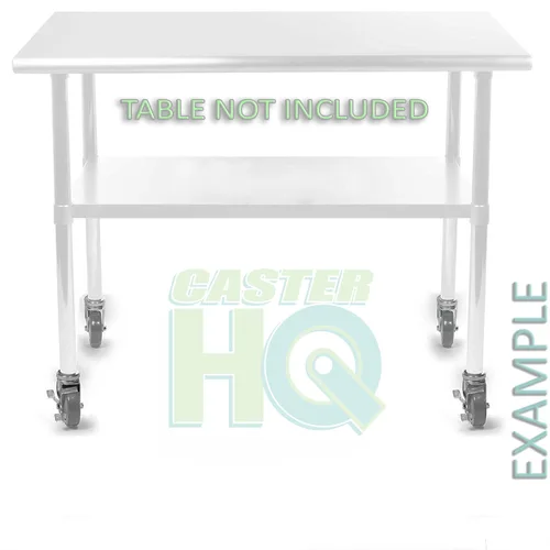 Vista 3 de Certificado NSF, juego de ruedas giratorias de 4 pulgadas para mesas de preparación de cocina comercial, ruedas de bloqueo total - Marca CasterHQ