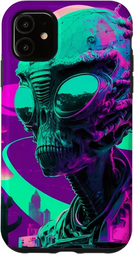 Vista 6 de iPhone 12 Pro Max Cool Retro Alien Sunset Tropical Trippy Vaporwave Sky Art Case