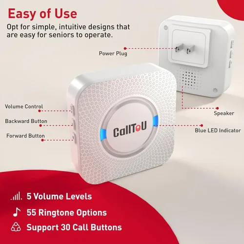 Vista 8 de CallToU Buscapersonas para cuidadores con botón de llamada inalámbrico, sistema de alerta de enfermera, más de 500 pies