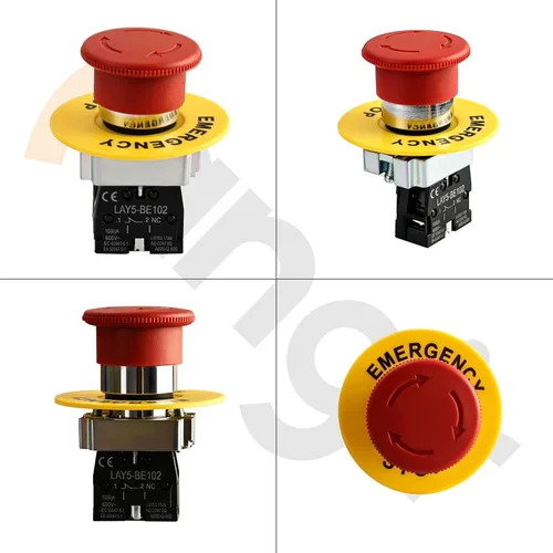 Vista 4 de Interruptor de botón de bloqueo automático de parada de emergencia de hongo rojo 1NC de 0.866 in 600 V 10 A.