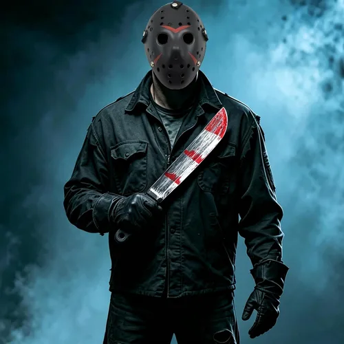 Vista 5 de JOYFISCO Máscara de Halloween machete de hockey de terror para Halloween, fiesta de máscaras, cosplay, disfraz Negro1