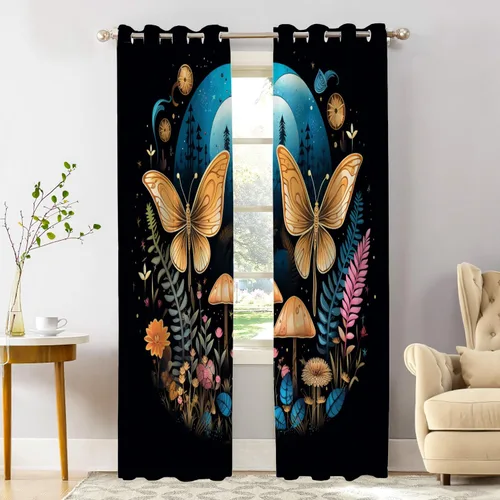 Vista 88 de Shrahala Floral Abstract Design Blackout Curtain Tiers, Minimalist Flower Illustration Kitchen Valance Light Blocking Tier Drapes with Rod Pocket, 2