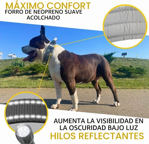 Vista 4 de ADITYNA Collar de perro resistente para perros grandes, collar gris reflectante con asa para entrenar y caminar, ancho, grueso, táctico, acolchado