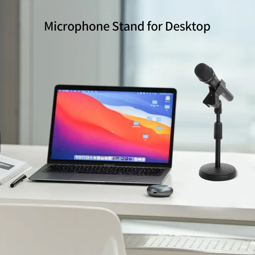 Vista 3 de Soporte de micrófono de escritorio, soporte de micrófono de mesa ajustable mejorado con clip de micrófono compatible con micrófono de diámetro