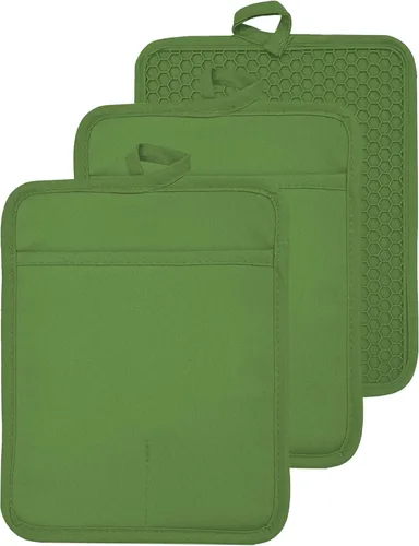 Vista 11 de Oven Pot Holder with Pocket Cotton Heat Resistant Coaster Potholder Kitchen Hot Pad Oven Mitts for Cooking and Baking Square 7"x9" (Aqua, Silicone)