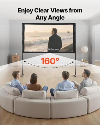 Vista 7 de VEVOR Pantalla de proyector con soporte, pantalla de proyección gran angular de 80 pulgadas y 160° para interiores y exteriores, 16:9 4K HD sin