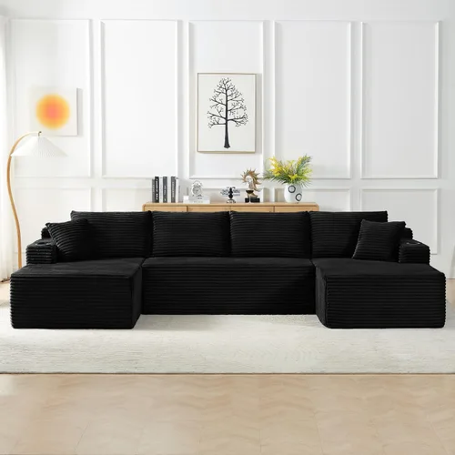 Vista 16 de Sofá deshuesado de 96 pulgadas, sofá modular en forma de L, color negro