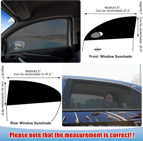 Vista 2 de 5 Pack de protectores de ventana universales para automóvil, juego de protectores de ventana de coche con malla elástica transpirable, mosquitero