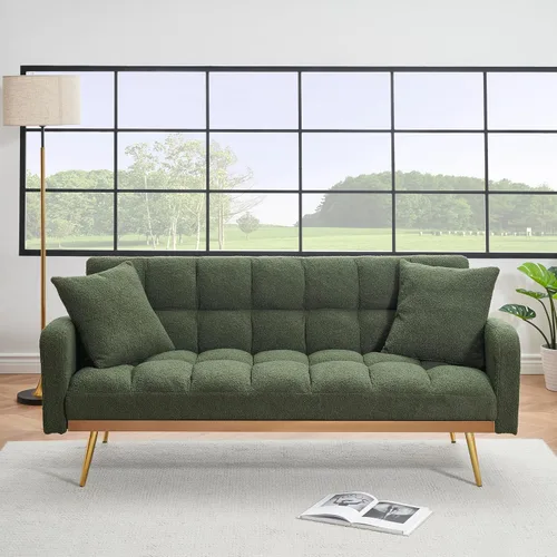 Vista 10 de Sofá biplaza convertible tipo futón reversible, sofá biplaza plegable, cama de invitados tapizada con forro polar tapizado, sofá cama convertible