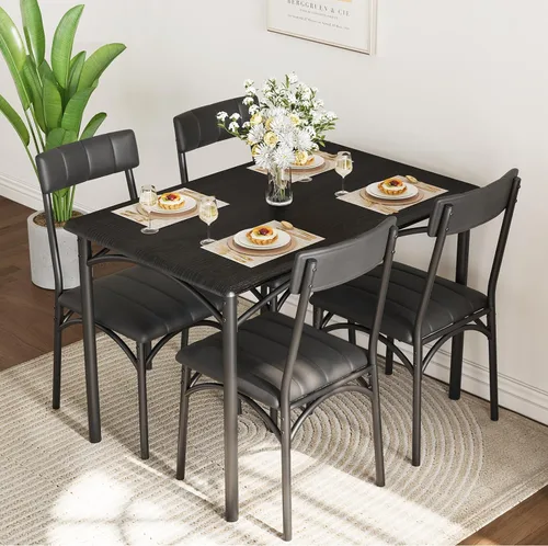 Vista 7 de Takywep Juego de mesa de comedor para 4 para espacios pequeños, mesa de cocina con 4 sillas tapizadas, marco moderno de madera y metal para Negro