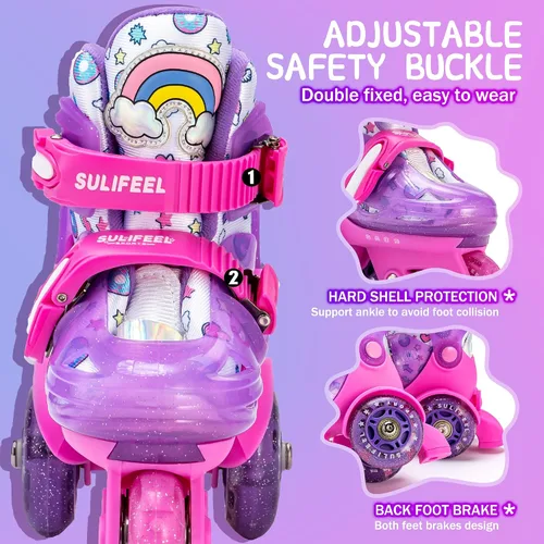 Vista 4 de SULIFEEL Patines de unicornio arcoíris para niñas y SULIFEEL - Patines ajustables para niños, talla S