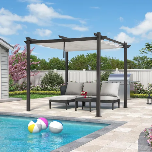 Vista 15 de PURPLE LEAF Pergola retráctil de 10 x 10 pies, pérgola blanca, toldo extra, azul marino
