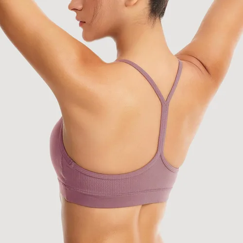Vista 3 de Sujetadores deportivos acolchados para mujer, brasier deportivo sexy de línea larga entrecruzada, brasier deportivo de soporte medio con tirantes