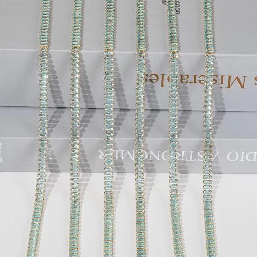 Vista 3 de 1 yarda de cadena estrecha de diamantes de imitación de zircón de cristal, adorno rectangular de cuentas para costura, manualidades, decoración