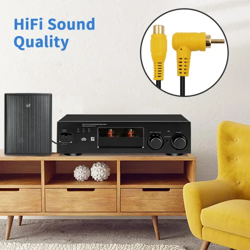 Vista 6 de Duttek Cable de extensión RCA de 90 grados, cable RCA de subwoofer chapado en oro de 24 quilates, cable de audio RCA macho a hembra, compatible