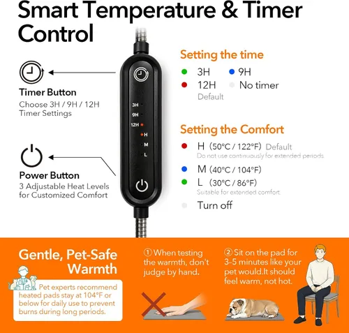 Vista 4 de 5V USB Pet Heating Pad with Adapter&Cover, Dual-Sensor, Cat&Dog, M