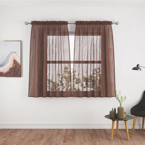 Vista 10 de UPOPO Paneles de Cortina Beige Pequeños Cortinas Transparentes de Gasa de 16 Pulgadas de Largo Cortinas de Cocina de Voile con Textura de Lino