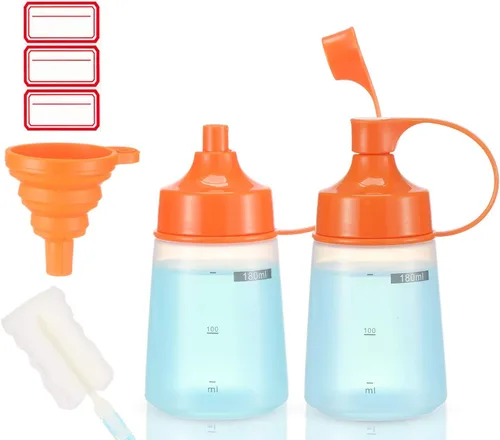 Vista 8 de Botellas de plástico para condimentos para salsas de boca ancha, dispensador de botellas para aderezo de ensalada, aceite de cocina, salsa