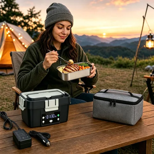 Vista 2 de Lonchera térmica inalámbrica para el trabajo, calentador de alimentos autocalentable alimentado por batería de 20000 mAh, lonchera portátil