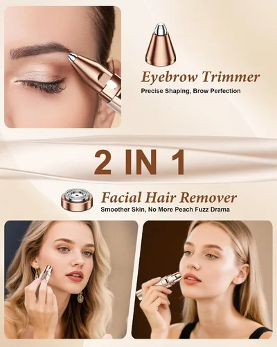Vista 2 de Depiladora y Recortador de Cejas para Mujeres: Afeitadora Facial Recargable 2 en 1 y Navaja para Cejas - Dispositivo Eléctrico Indoloro para Depilar
