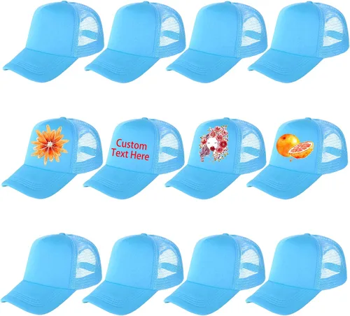 Vista 13 de Ultrafun Paquete de 12 sombreros de camionero de verano de malla sublimación en blanco, gorras de béisbol ajustables para hombres y mujeres