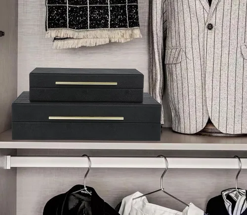 Vista 4 de HofferRuffer Juego de 2 cajas decorativas de piel sintética, organizador de accesorios grande de recuerdos, organizador de joyas con tapa con Negro