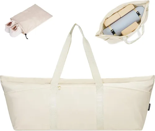 Vista 10 de Bolsa grande para esterilla de yoga con compartimento para zapatos y bolsillo impermeable, bolsa de gimnasio para pilates con soporte para esterilla