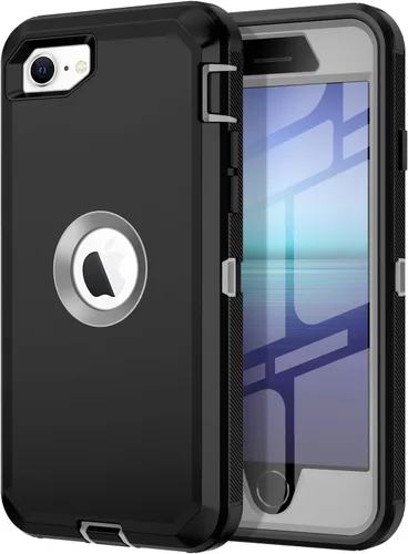 Vista 10 de I-HONVA - Carcasa protectora de 3 capas para iPhone SE 2020, protector de pantalla integrado, a prueba de golpes, polvo y caídas, resistente