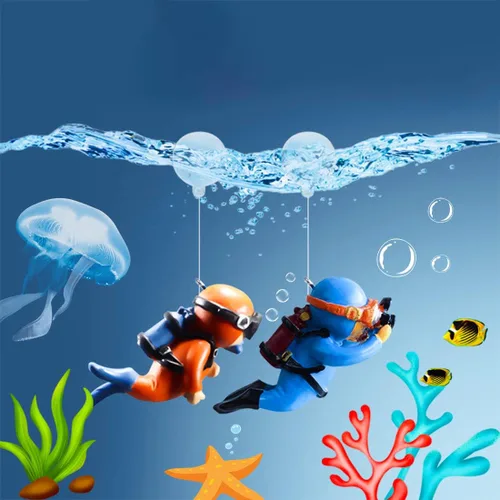 Vista 2 de Paquete de 2 decoraciones de pecera, lindos adornos de acuario de buceador, juguete de decoración con divertido dispositivo flotante, accesorios