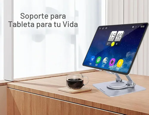 Vista 2 de Soporte para tablet para escritorio, soporte ajustable para tableta de escritorio, tableta plegable con base giratoria de 360 grados para iPad Pro
