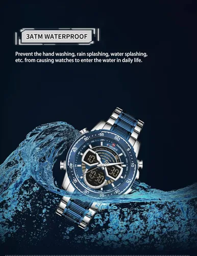 Vista 6 de NAVIFORCE Reloj para hombre cronógrafo impermeable deportivo analógico digital cuarzo relojes de negocios moda de acero inoxidable Militar