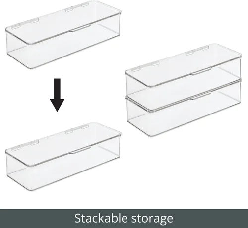Vista 4 de mDesign Contenedores de Cajas Organizadoras Largas de Plástico para Sala de Juegos/Gaming de Almacenamiento con Tapa con Bisagras para Estantes