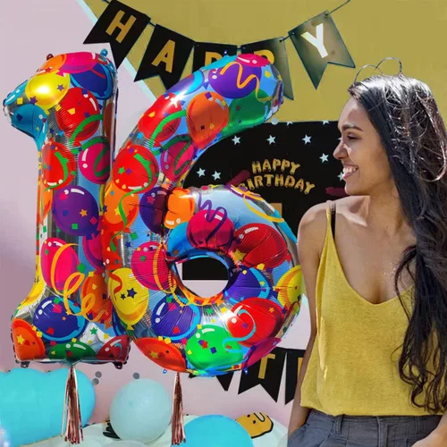 Vista 6 de Globos del número 0, globos arcoíris cero para decoraciones de cumpleaños de 10, 40 pulgadas, globos de neón grandes números 20, globos iridiscentes