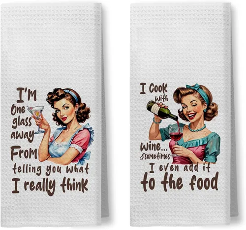 Vista 20 de Toallas de Cocina Divertidas "I'm Fine", Toallas Decorativas de Cocina y Té Estilo Ama de Casa Retro de los 50s, Toallas de Mano de Humor Sarcástico