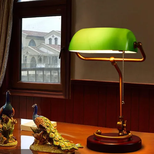Vista 2 de MAVIS LAVEN Vintage Desk Lamp, Emerald Green Glass Bankers Lamp with 350 Rotatable Lampshade and Touch Sensitive Dimming, for Home Office Living