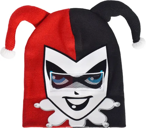 Vista 2 de DC Comics Harley Quinn - Gorro de punto de invierno enrollable, rojo, talla única, Rojo