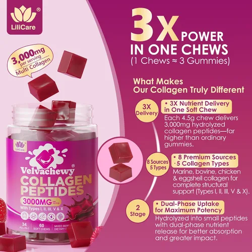 Vista 7 de Gomitas de colágeno + masticables suaves de biotina de 3000 mg para mujeres y hombres, péptidos de colágeno ultra hidrolizados que aumentan tipo I
