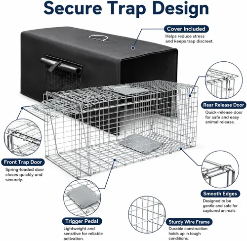 Vista 3 de HiCaptain - Jaula de trampa para animales vivos con cubierta de 32 pulgadas Jaula de trampa con cubierta de ventana