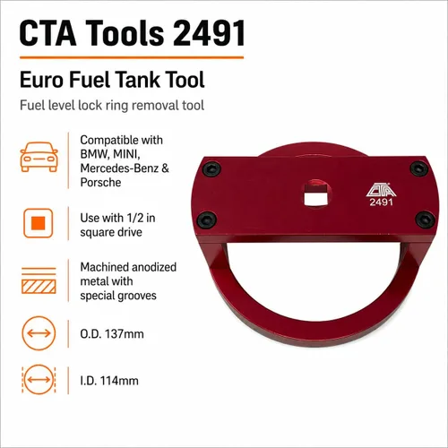 Vista 6 de CTA Tools Herramienta de depósito de combustible 2491, herramienta de extracción de anillo de bloqueo de nivel de combustible, compatible con BMW
