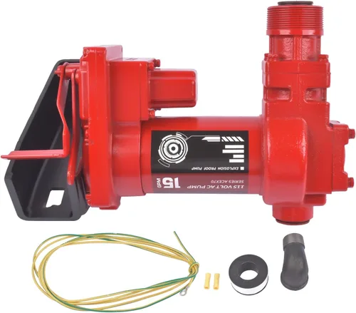 Vista 3 de Bomba de transferencia de combustible roja resistente de 115 V 15 GPM AC con protección térmica de sobrecarga para aceite, combustible, gasolina