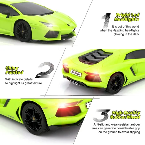 Vista 7 de QUN FENG RC Automóvil de control remoto con diseño 1:18 Lamborghini Aventador, eléctrico y deportivo, para carreras, modelo con licencia, para niños