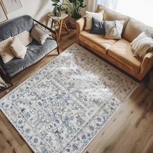 Vista 278 de jinchan Lima - Alfombra simétrica floral geométrica lavable, alfombra de entrada de medio círculo de 2 x 3, alfombra de media luna, suave y Azul