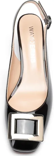 Vista 3 de WAYDERNS Zapatos de tacón bajo para mujer, con puntera cuadrada, charol, rectangular, con hebilla rectangular, de 2 pulgadas