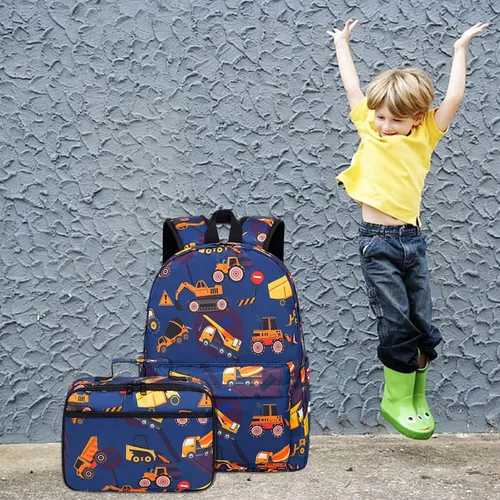 Vista 3 de Mochila escolar para niños con lonchera para niños, jardín de infantes, mochila escolar para preescolar y jardín de infantes, Tractor Azul Marino