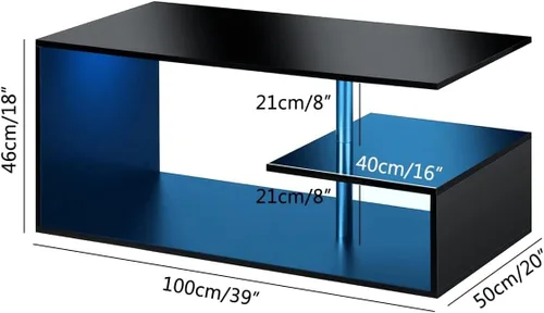 Vista 2 de HOMMPA Mesas de centro LED para sala de estar, moderna mesa de centro negra con forma de S de 3 niveles, estante de almacenamiento abierto, mesa