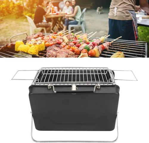 Vista 8 de Alomejor Parrilla portátil de carbón para barbacoa, portátil, portátil, portátil, parrilla, malla de alambre, herramientas para acampar al aire
