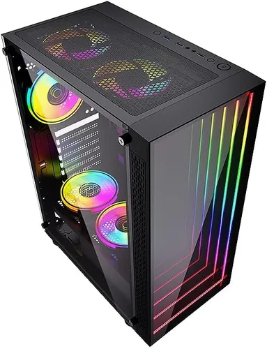 Vista 16 de Bgears b-Optillusion (ventiladores no incluidos) Funda ATX para juegos para PC, panel frontal ARGB con ilusión óptica especial, lado de vidrio