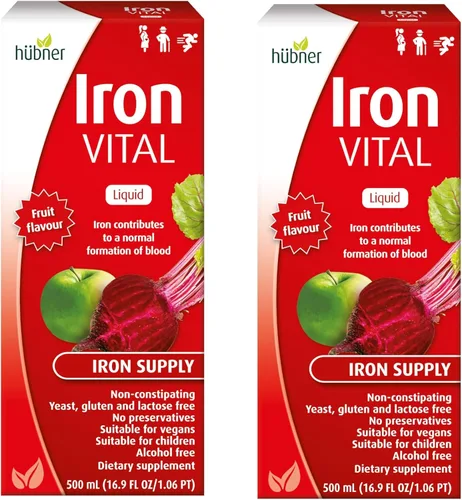 Vista 8 de hübner Iron Vital Suministro de hierro líquido más vitamina C, suplemento dietético para adultos y niños, vegano y sin gluten, sabor a fruta, caja