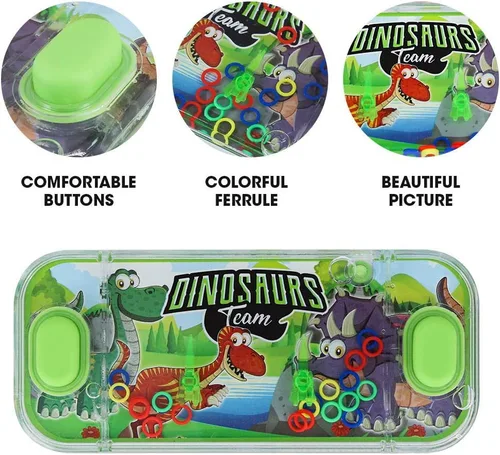 Vista 3 de SevenQ - Juegos de agua portátiles, 4 paquetes, tema de dinosaurios, juego de lanzamiento de anillos de agua, juguete acuático, juego de anillos